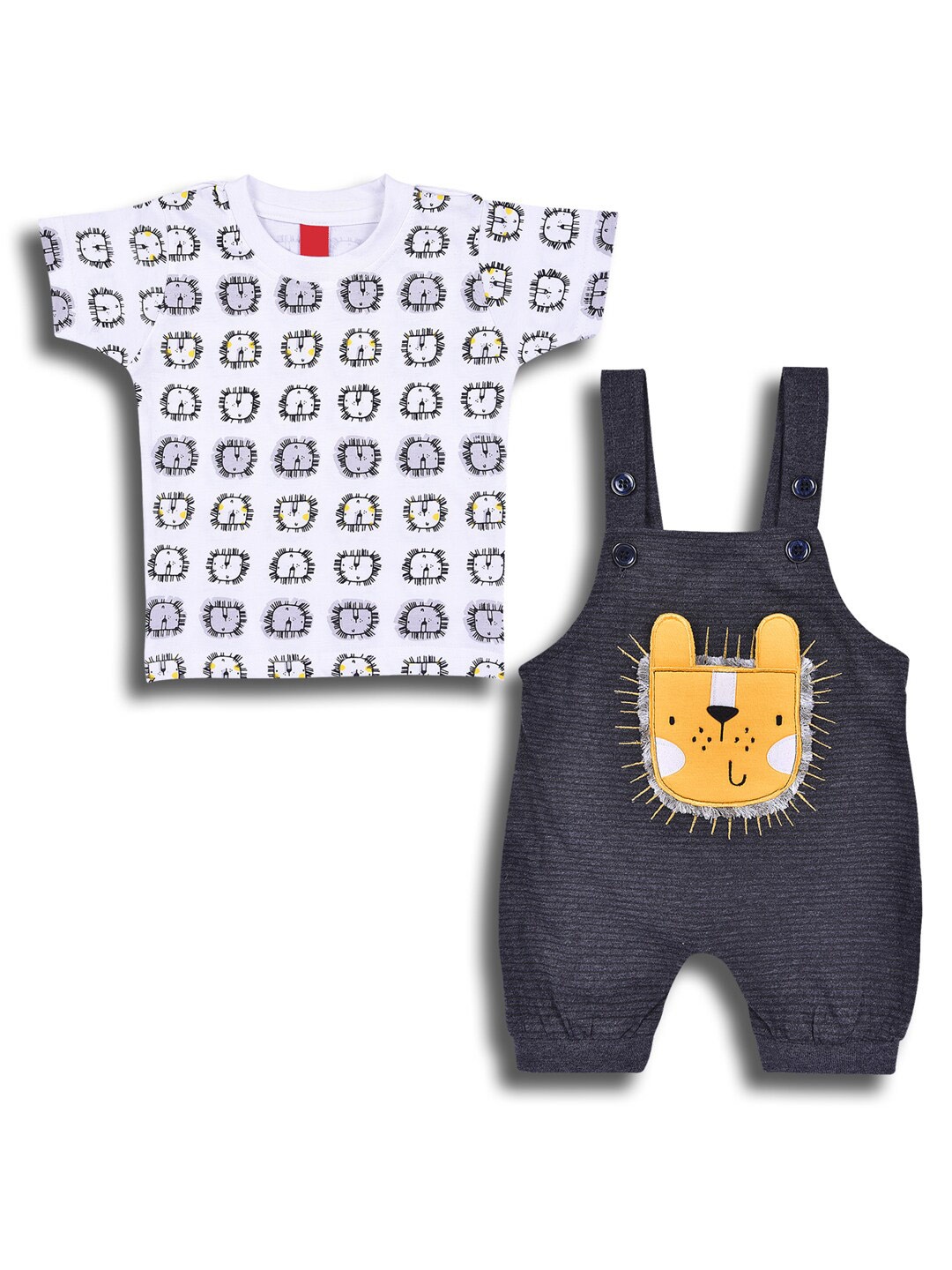 

Wish Karo Infant Boys Self Design Cotton Dungaree with T-shirt, Yellow