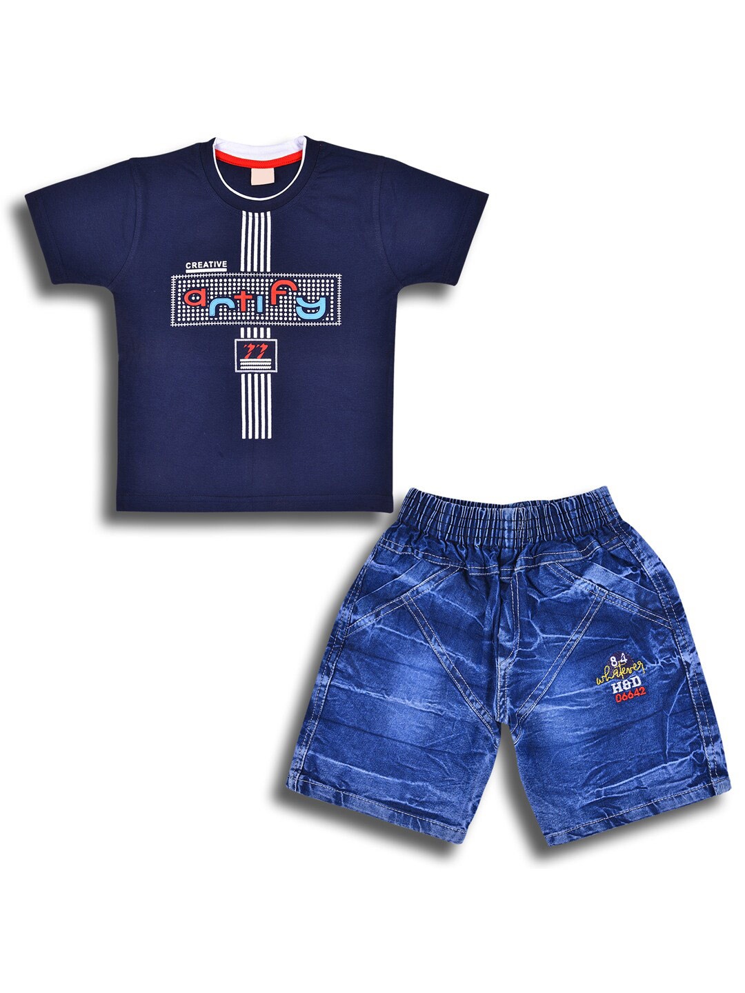 

Wish Karo Boys Printed T-shirt with Shorts, Navy blue