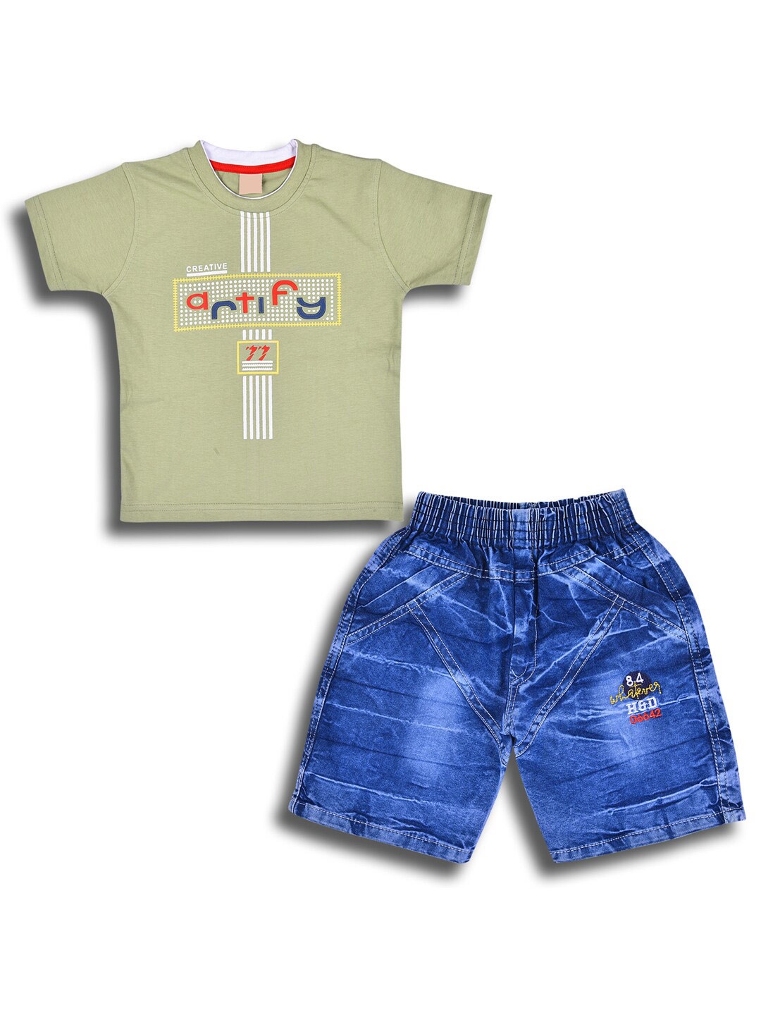 

Wish Karo Boys Printed T-shirt with Shorts, Olive