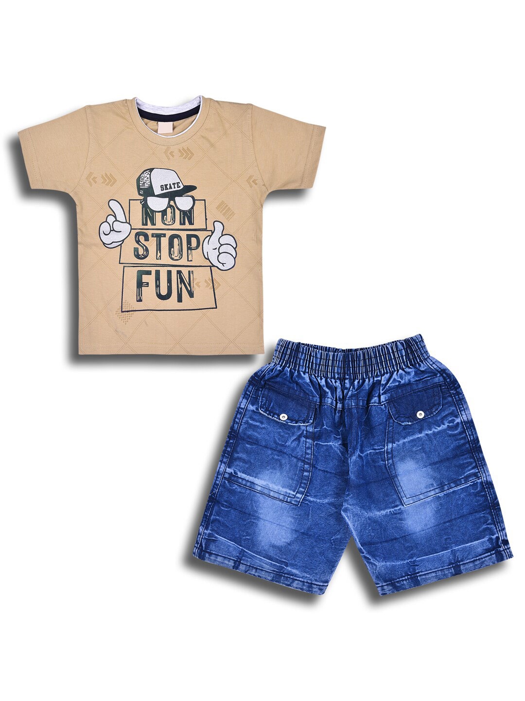 

Wish Karo Boys Printed T-shirt with Shorts, Brown
