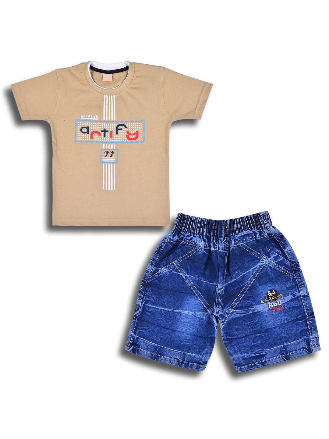 

Wish Karo Boys Printed T-shirt with Shorts, Brown