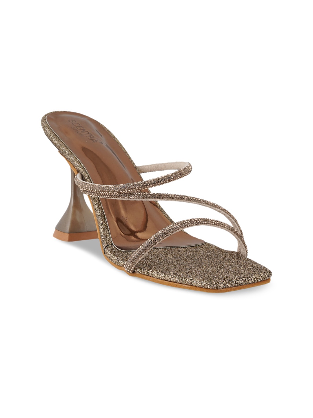

SCENTRA Embellished Open Toe Block Heels, Rose gold