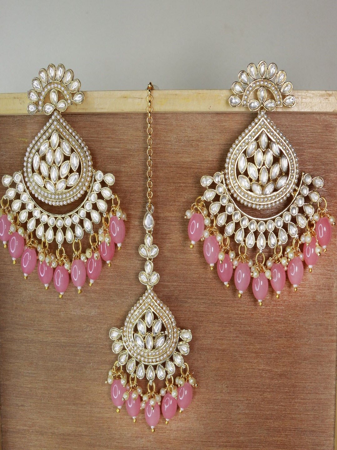 

I Jewels Gold-Plated Kundan-Studded Jewellery Set, Pink