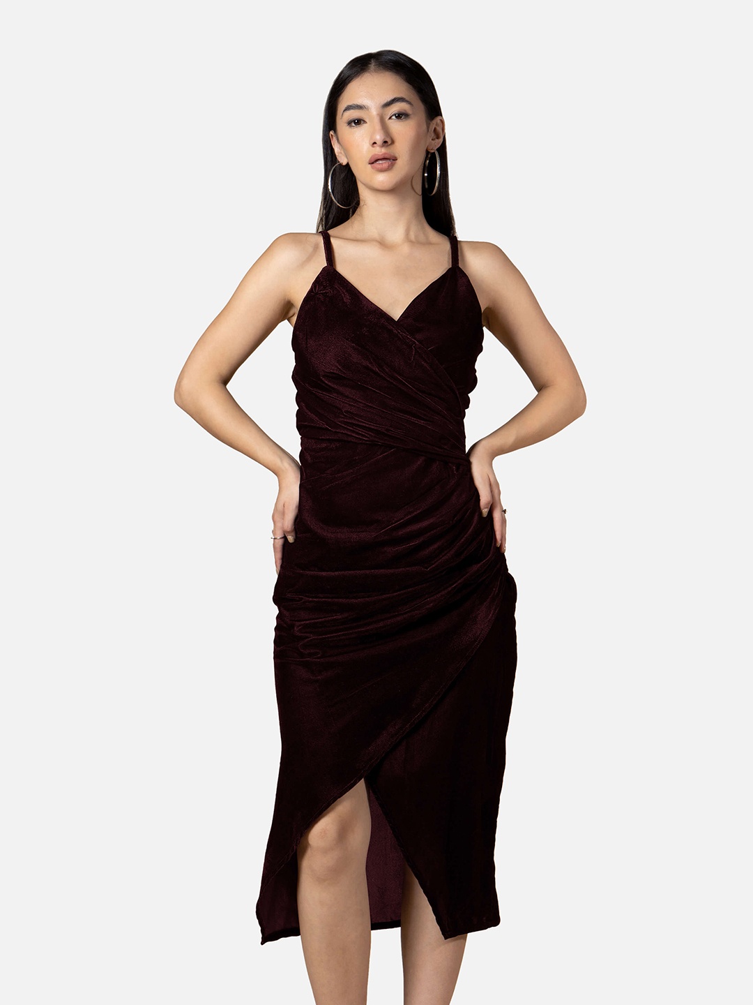 

NEOFAA Shoulder Straps Sheath Midi Dress, Maroon