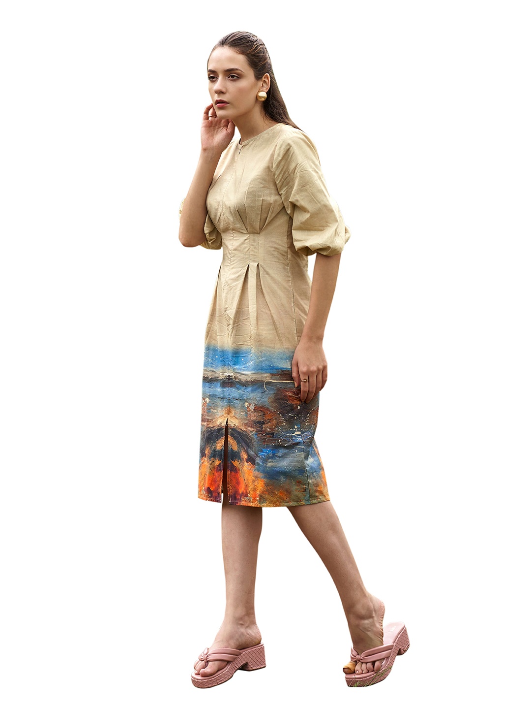 

NEOFAA Round Neck Dress, Beige