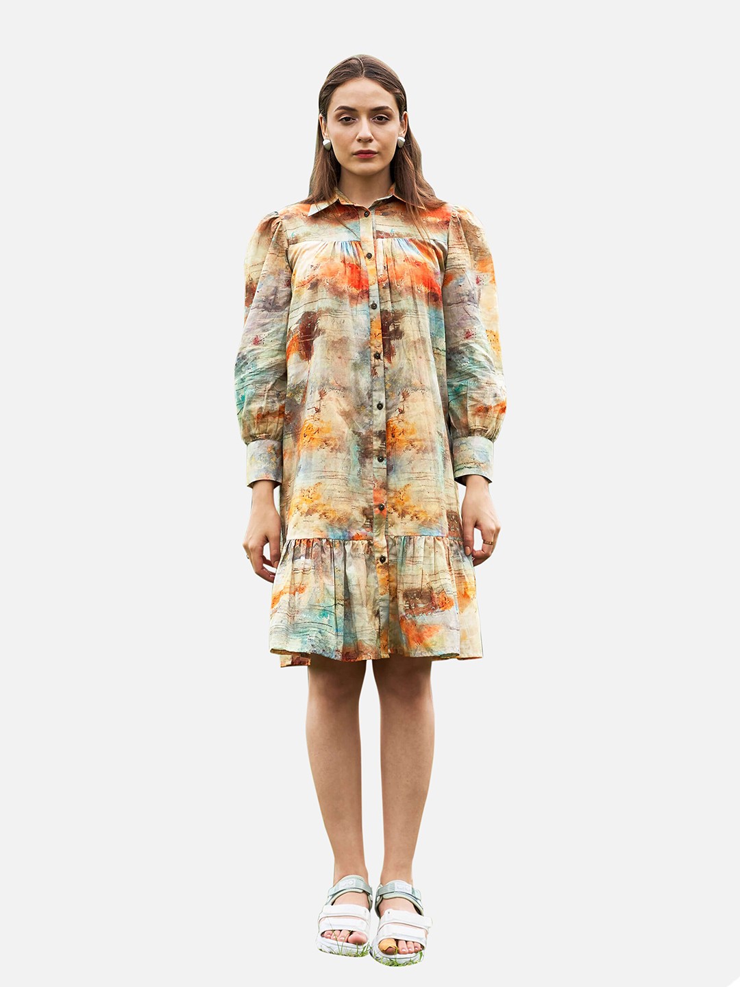 

NEOFAA Shirt Collar Dress, Orange