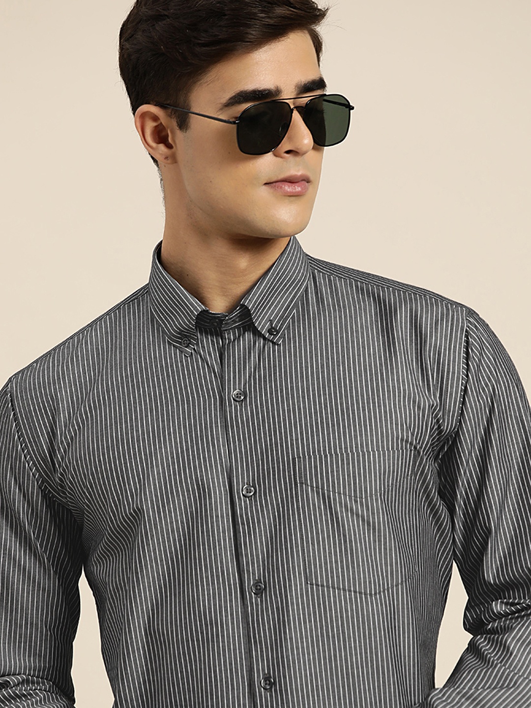 

Hancock Pinstripes Pure Cotton Slim Fit Formal Shirt, Black