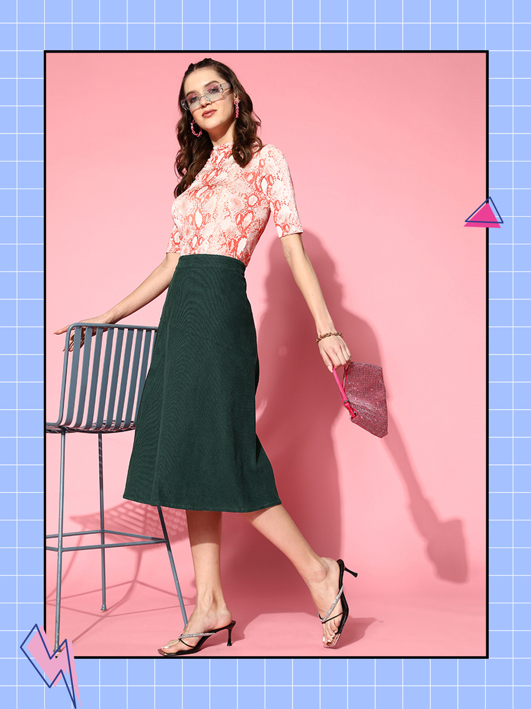 

Berrylush Women Solid A-Line Midi Skirt, Green