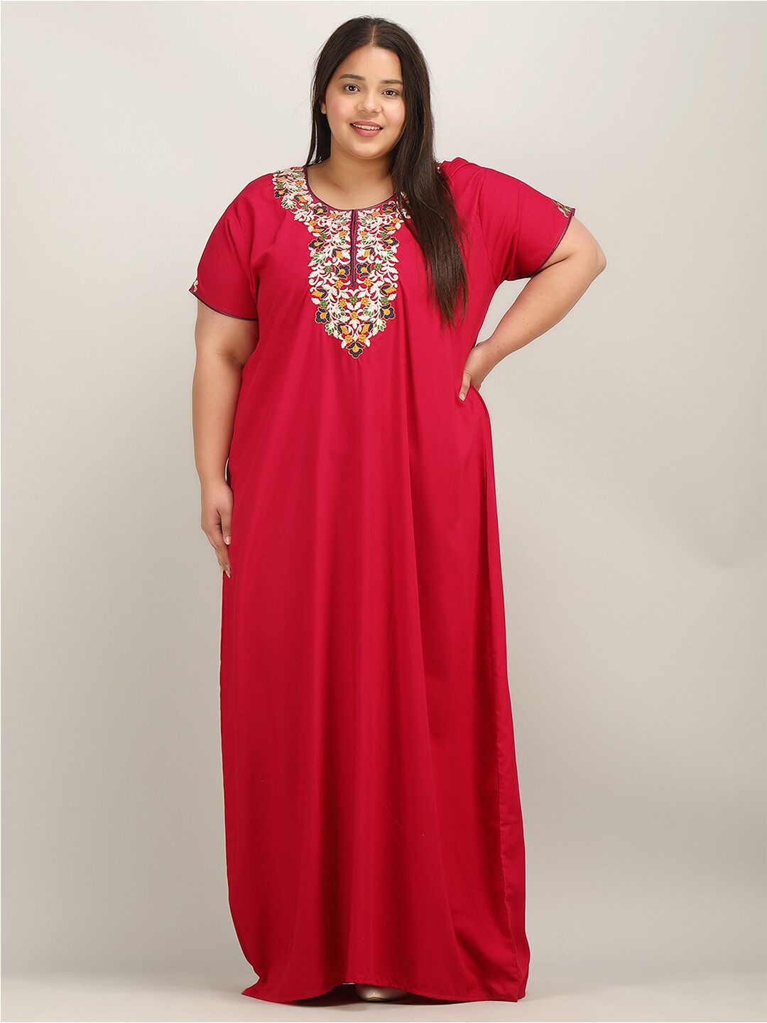 

KOI SLEEPWEAR Plus Size Embroidered Maxi Nightdress, Red