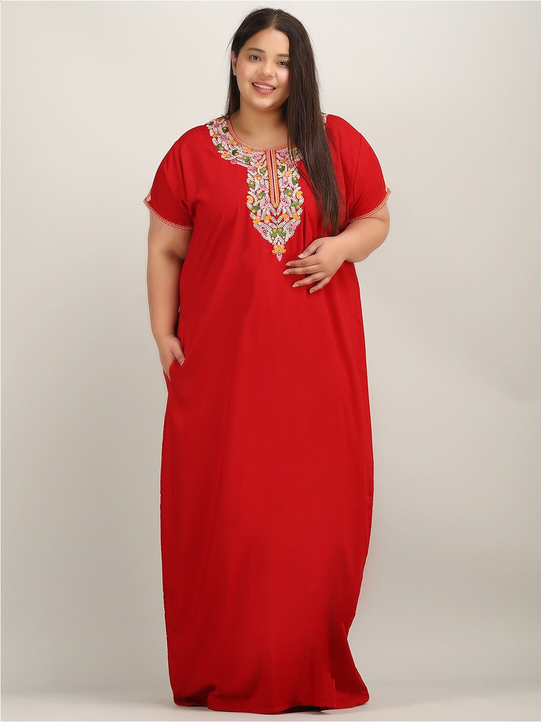 

KOI SLEEPWEAR Plus Size Embroidered Maxi Nightdress, Red