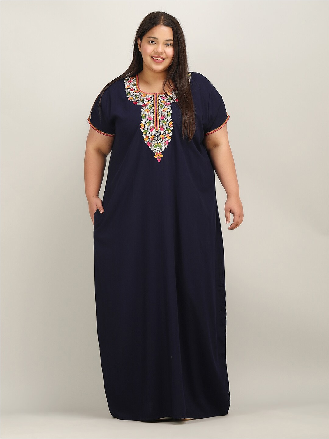 

KOI SLEEPWEAR Plus Size Embroidered Maxi Nightdress, Navy blue