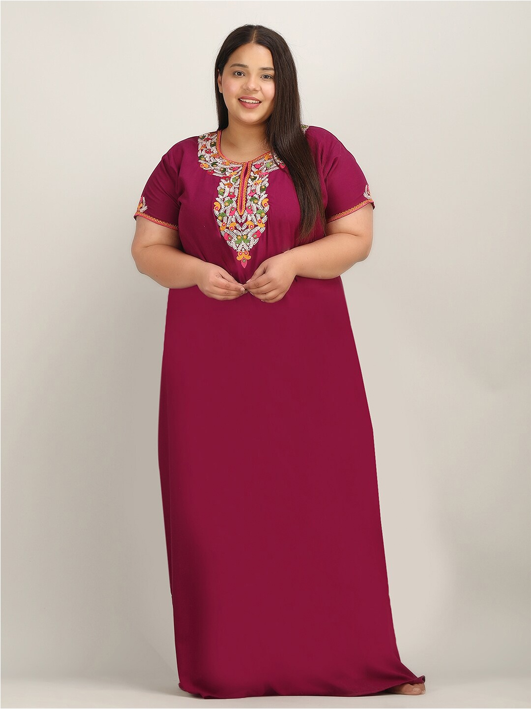 

KOI SLEEPWEAR Plus Size Embroidered Maxi Nightdress, Maroon