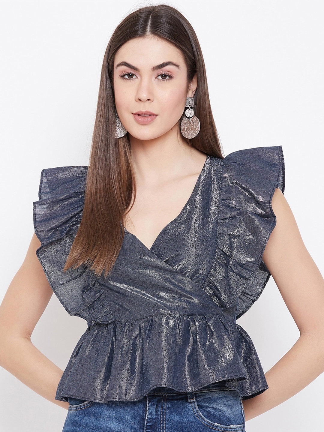 

sandy AND ritz Embellished Wrap Top, Navy blue