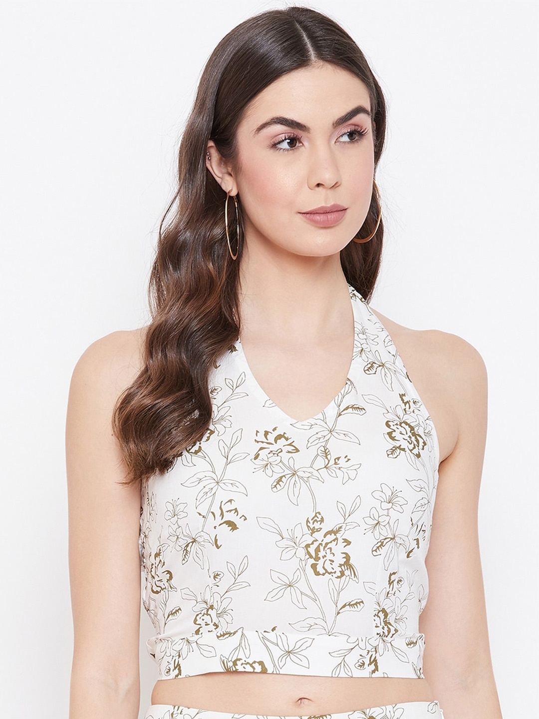 

sandy AND ritz Floral Printed Halter Neck Crop Top, Off white