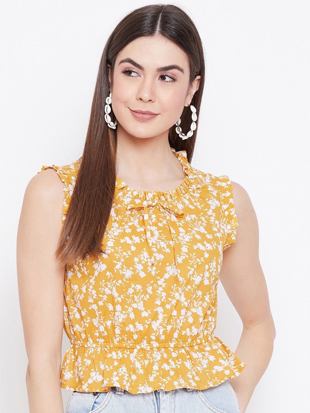 

sandy AND ritz Floral Printed Pure Cotton Top, Yellow