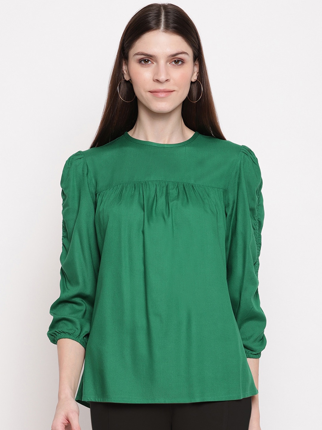 

sandy AND ritz Gathered Or Pleated Puff sleeves Top, Green