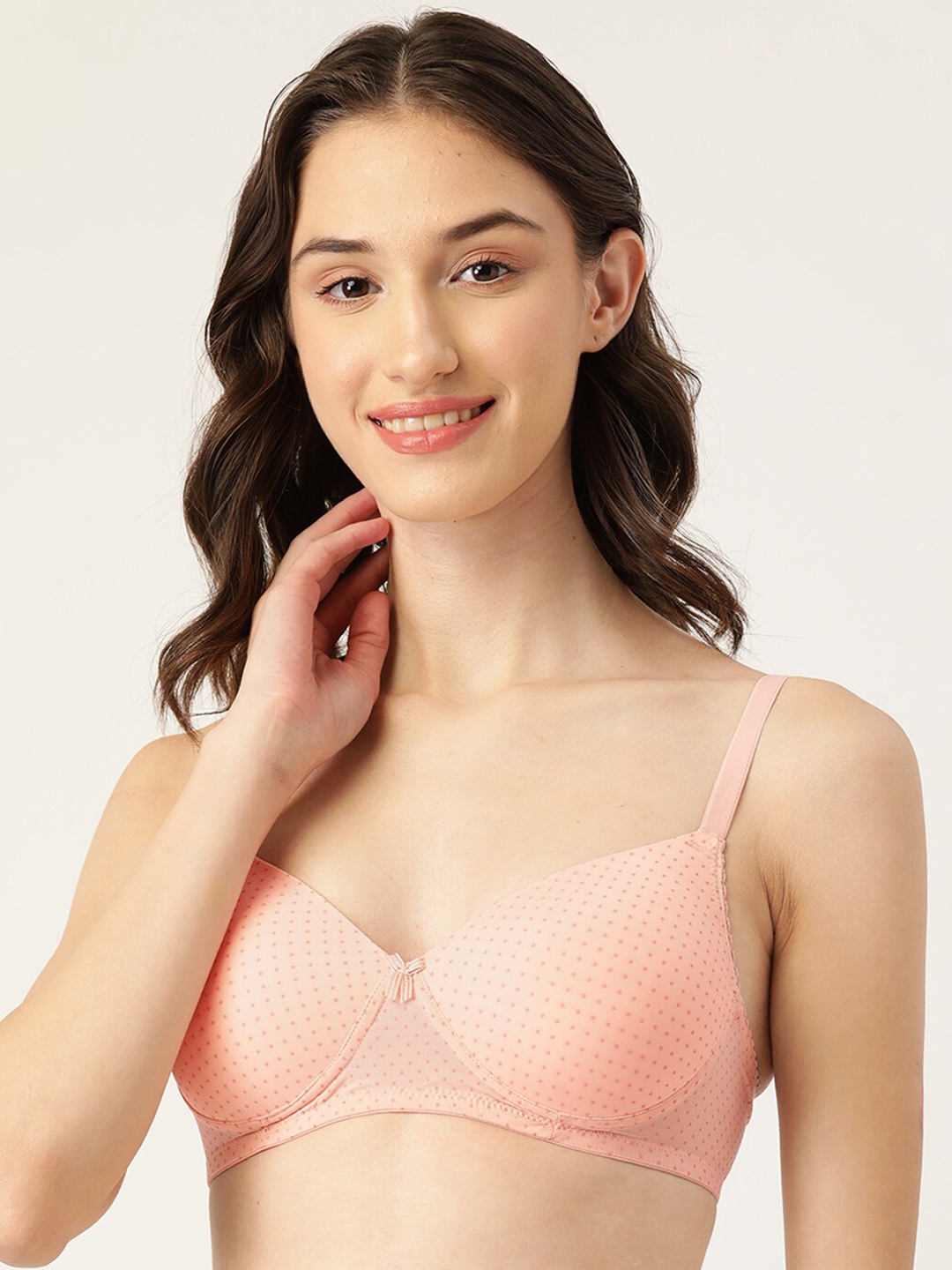

DressBerry Polka Dots Printed Lightly Padded Bra, Peach