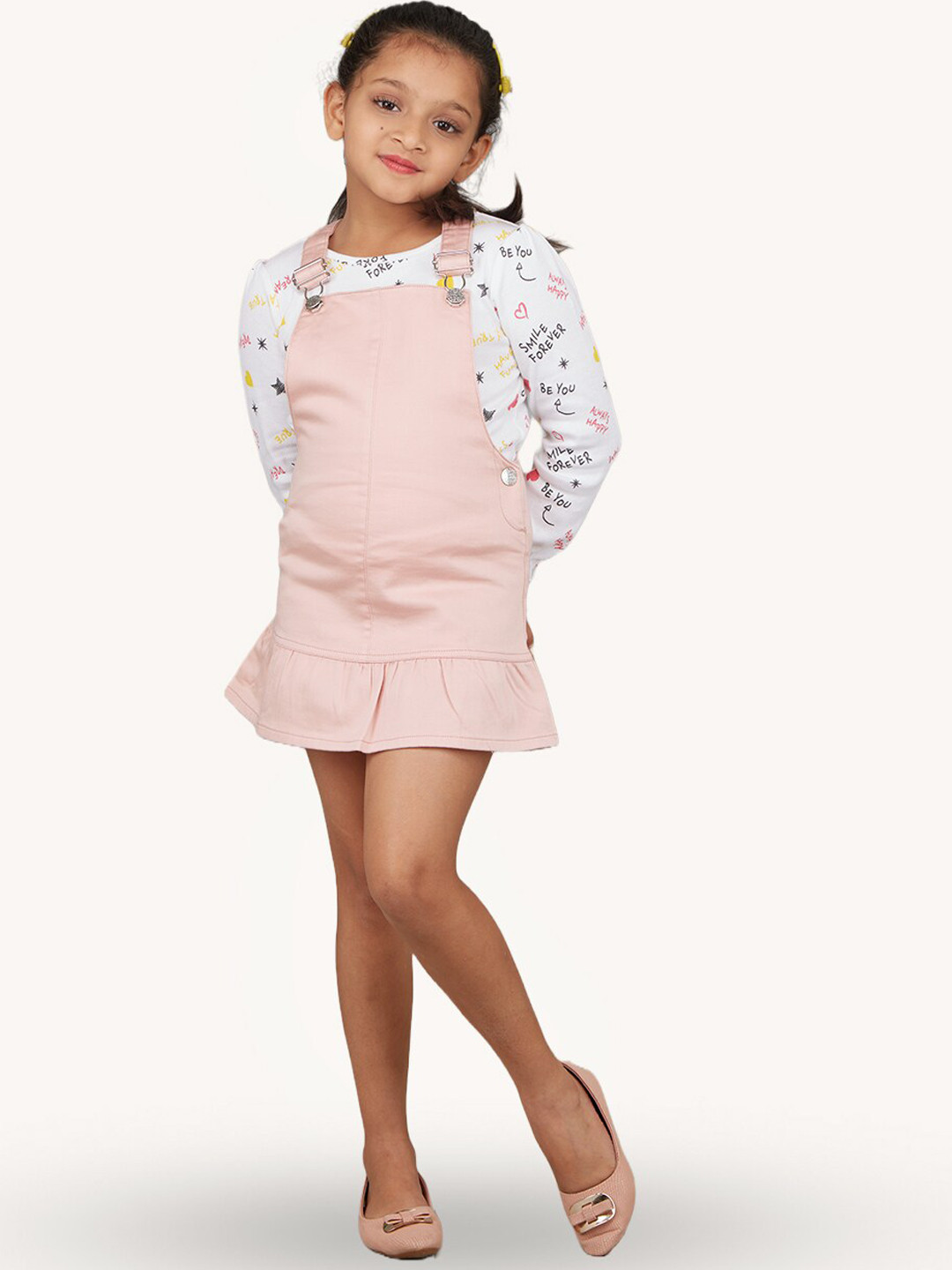 

Zalio Girls Printed Pure Cotton Dungarees Set, Pink