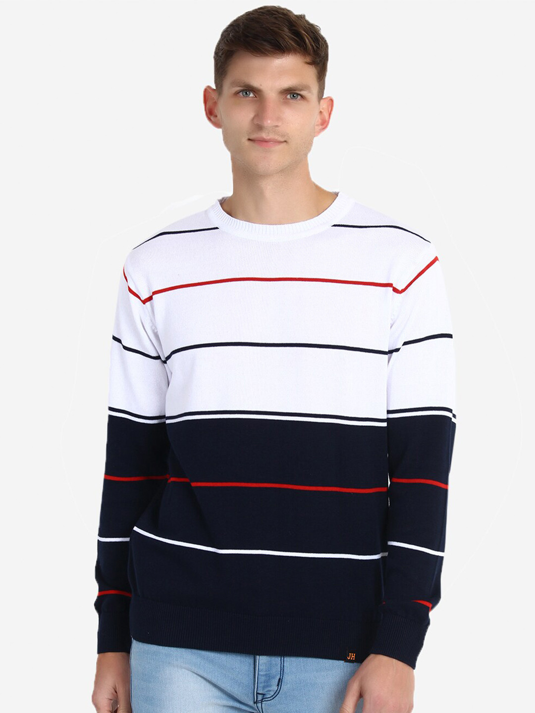 

JoE Hazel Men Striped Cotton Pullover, White