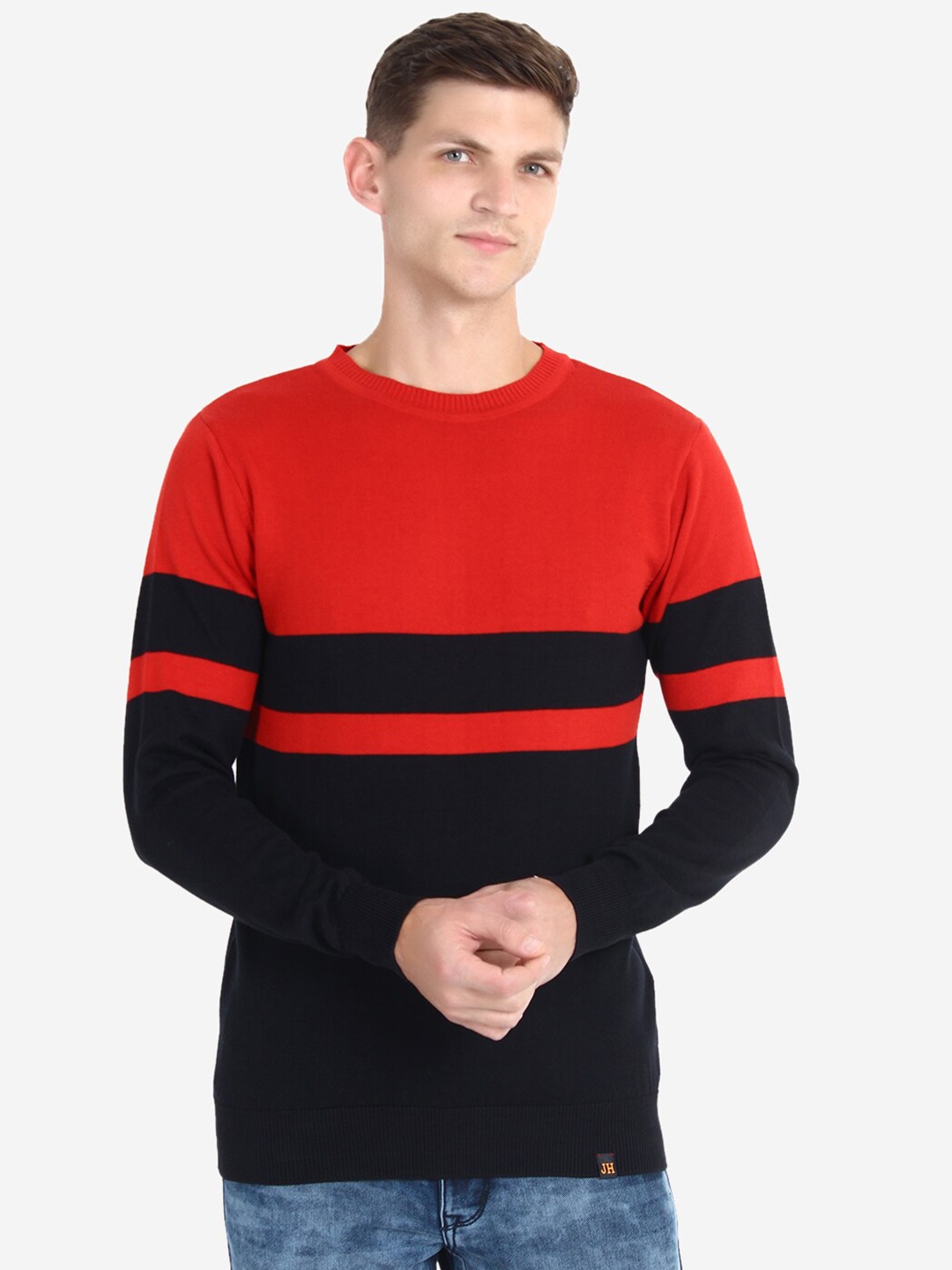 

JoE Hazel Men Colourblocked Cotton Pullover, Red