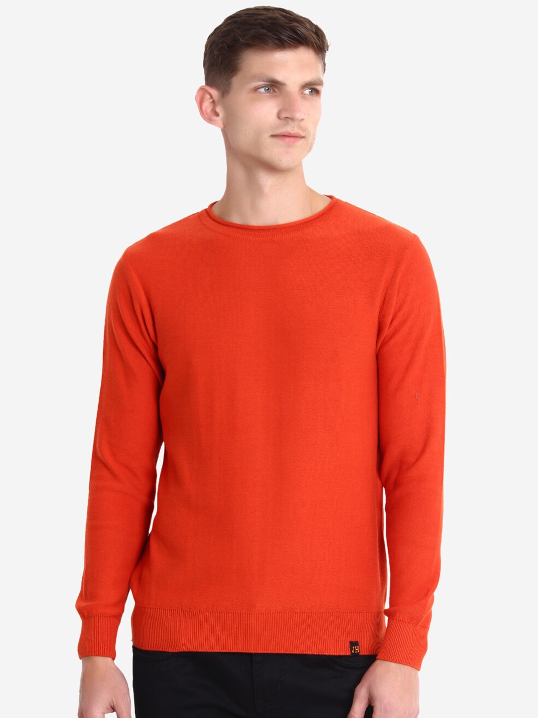 

JoE Hazel Men Round Neck Cotton Pullover, Orange
