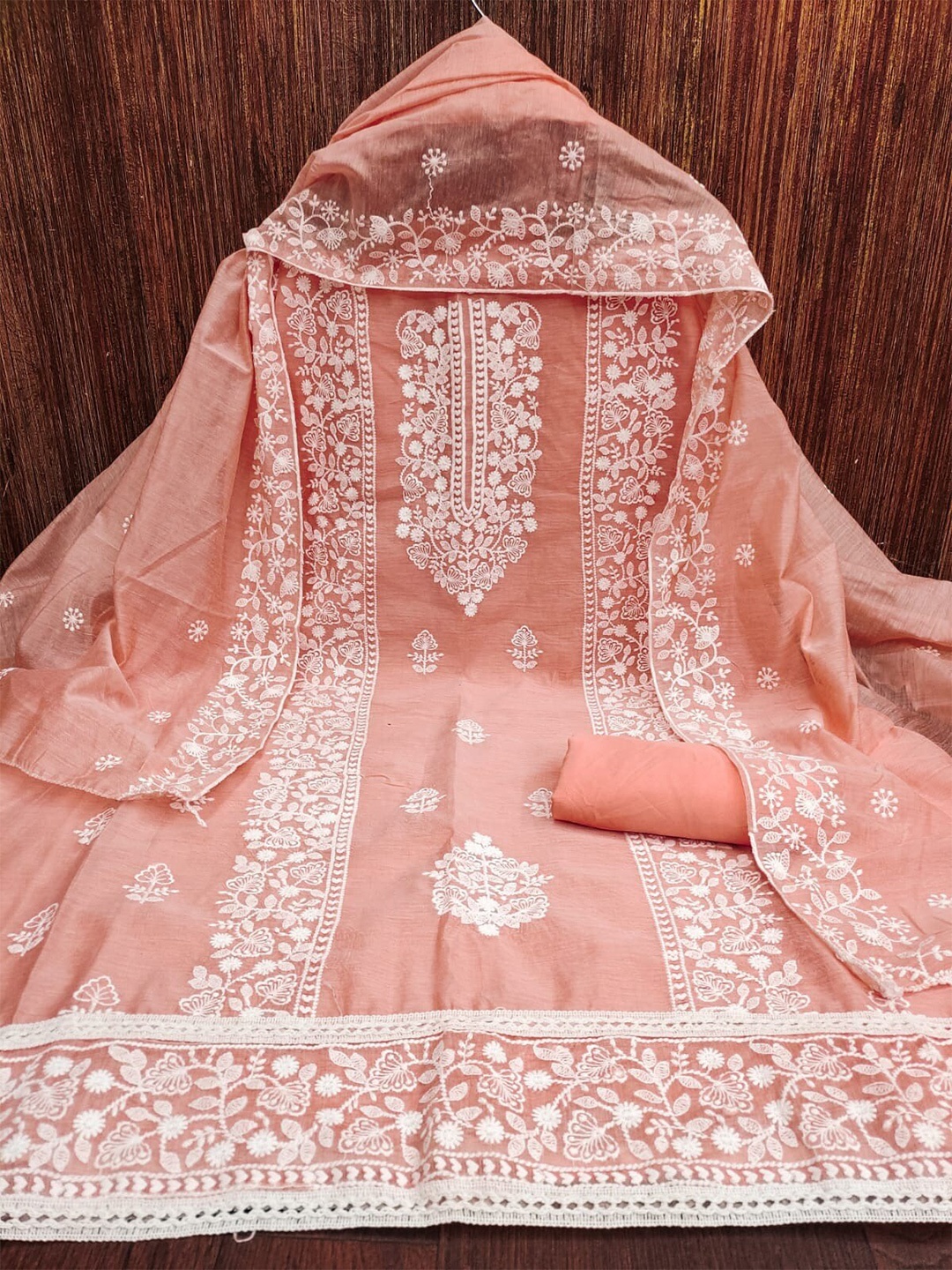 

KALINI Embroidered Art Silk Unstitched Dress Material, Orange