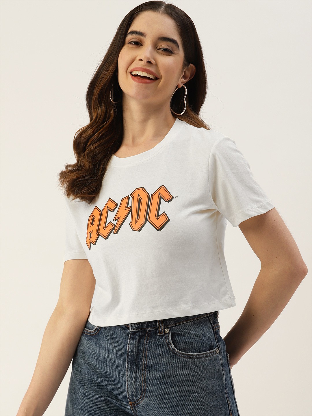

Malachi Women Typography Printed Pure Cotton Crop T-shirt, White
