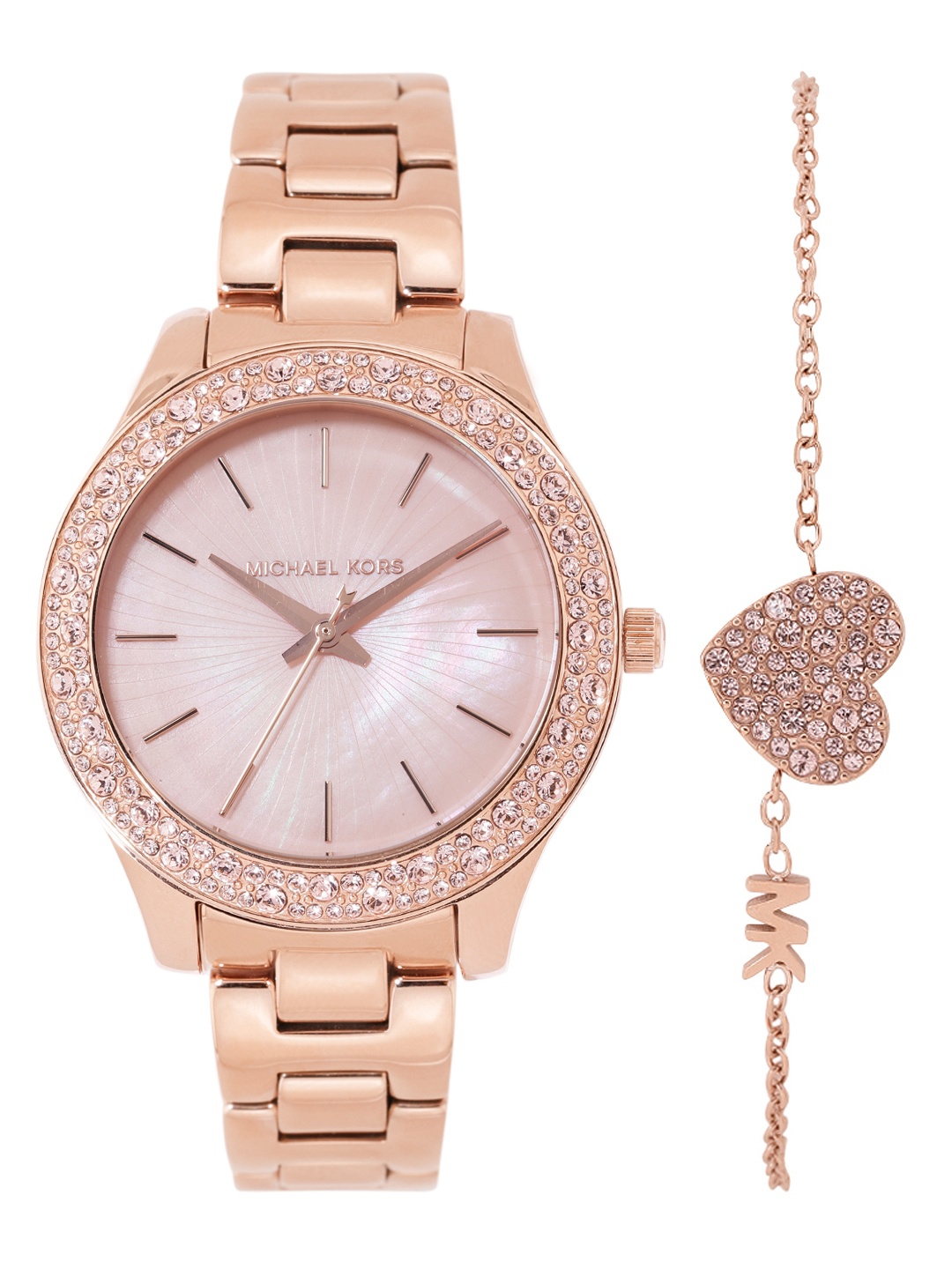 

Michael Kors Women Rose Gold-Plated Liliane Embellished Analogue Watch MK1068SET