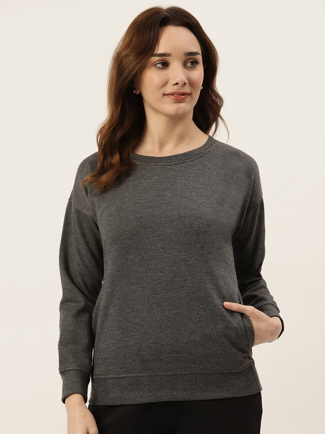 

BRINNS Women Round Neck Pullover Sweatshirt, Charcoal