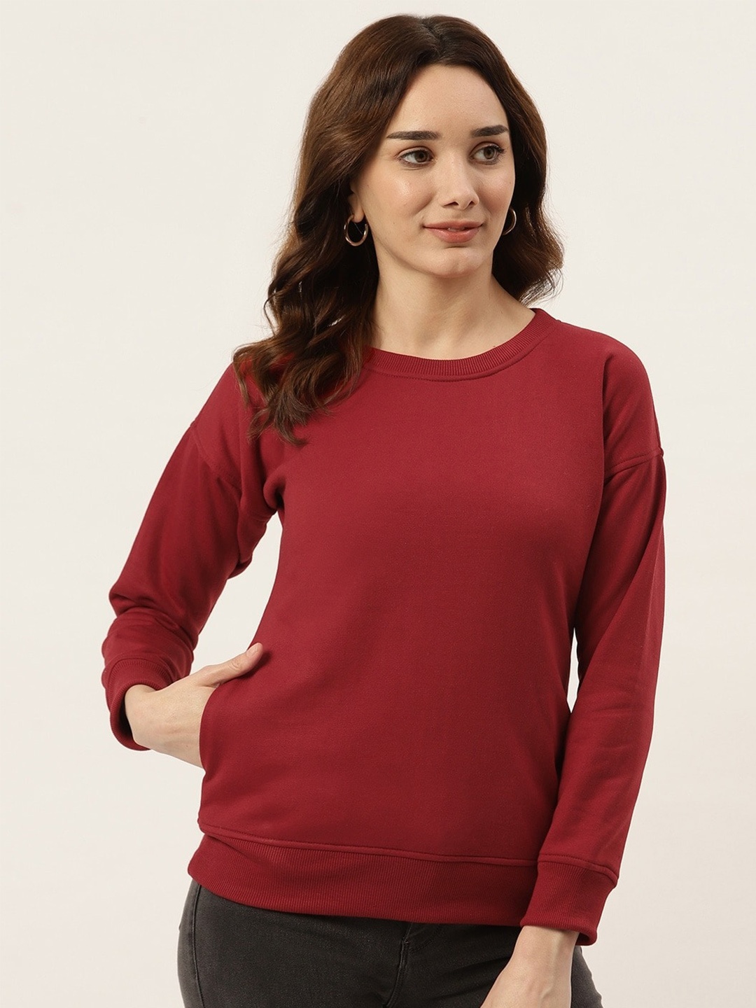 

BRINNS Women Round Neck Pullover Sweatshirt, Maroon