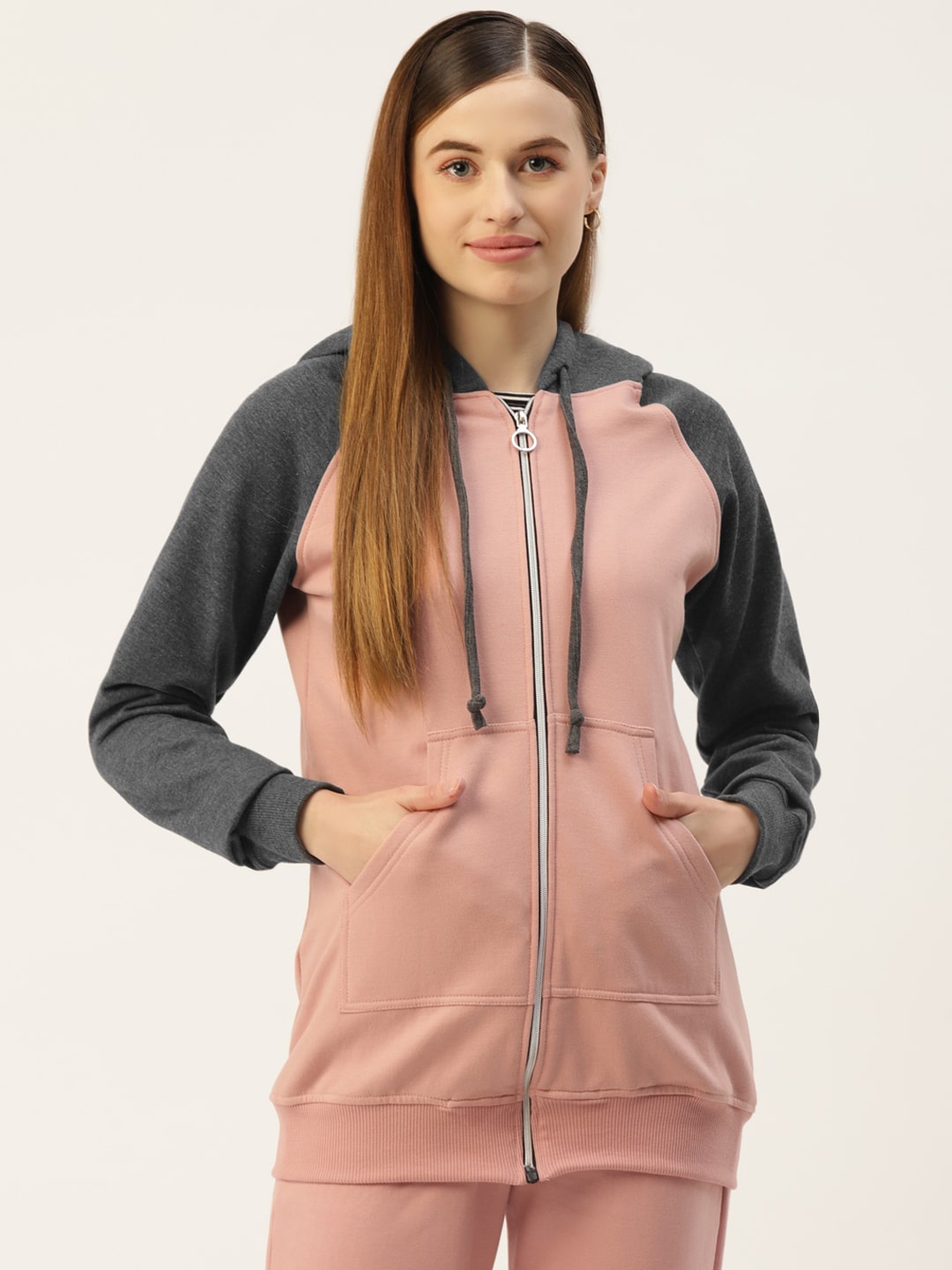 

BRINNS Women Front-Open Hooded Sweatshirt, Pink