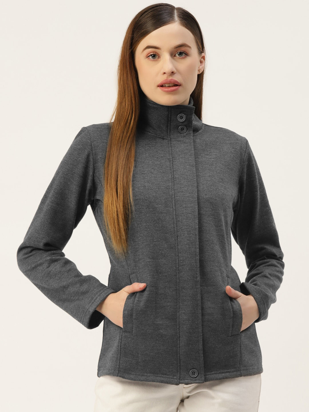 

BRINNS Women Front-Open Pullover Sweatshirt, Charcoal