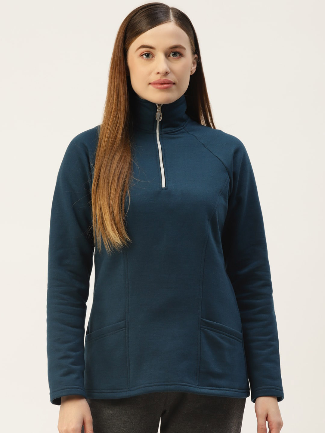 

BRINNS Women Mock Collar Half Zipper Pullover Sweatshirt, Teal