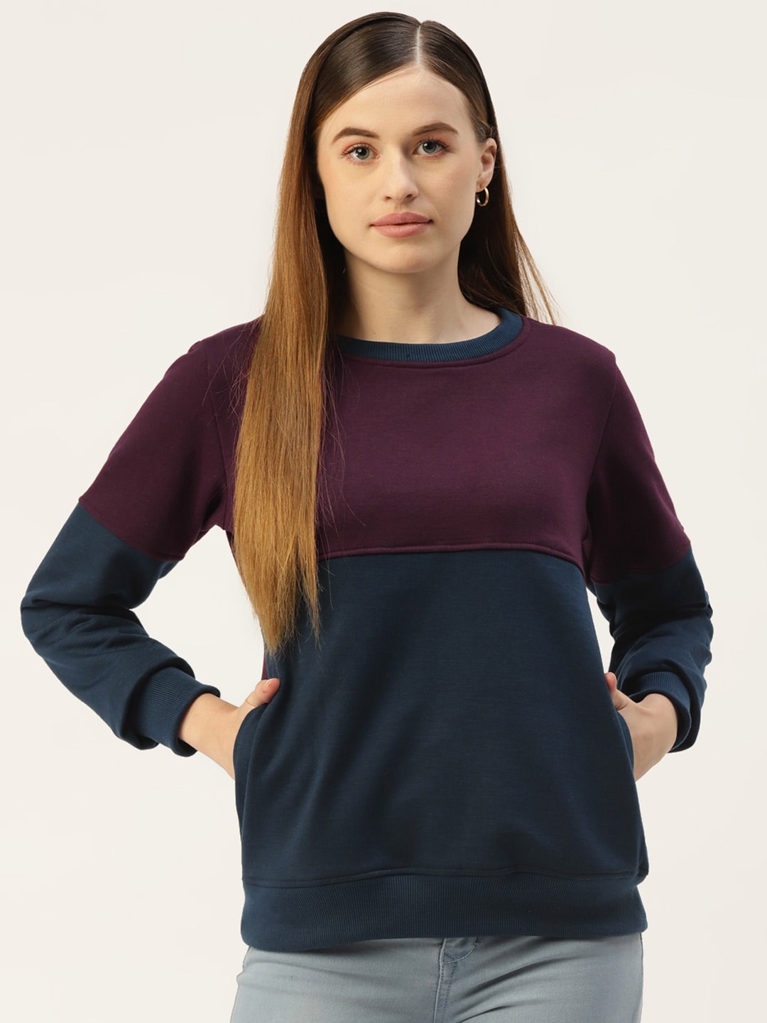 

BRINNS Women Colourblocked Pullover Sweatshirt, Teal