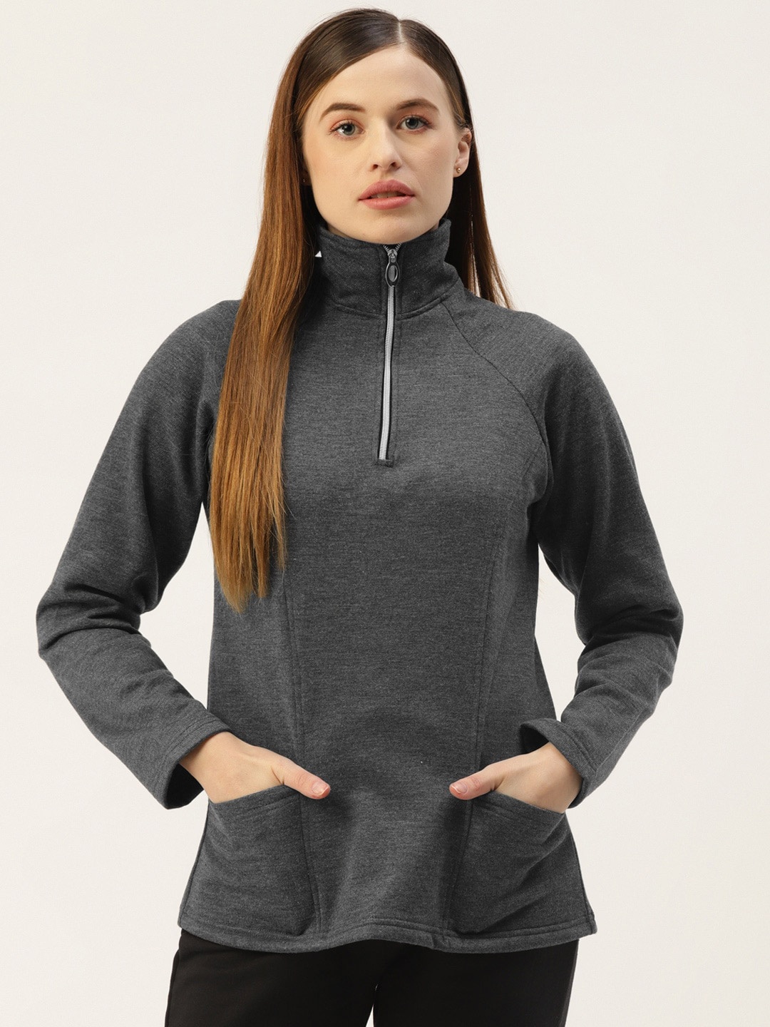 

BRINNS Women High Neck Sweatshirt, Charcoal