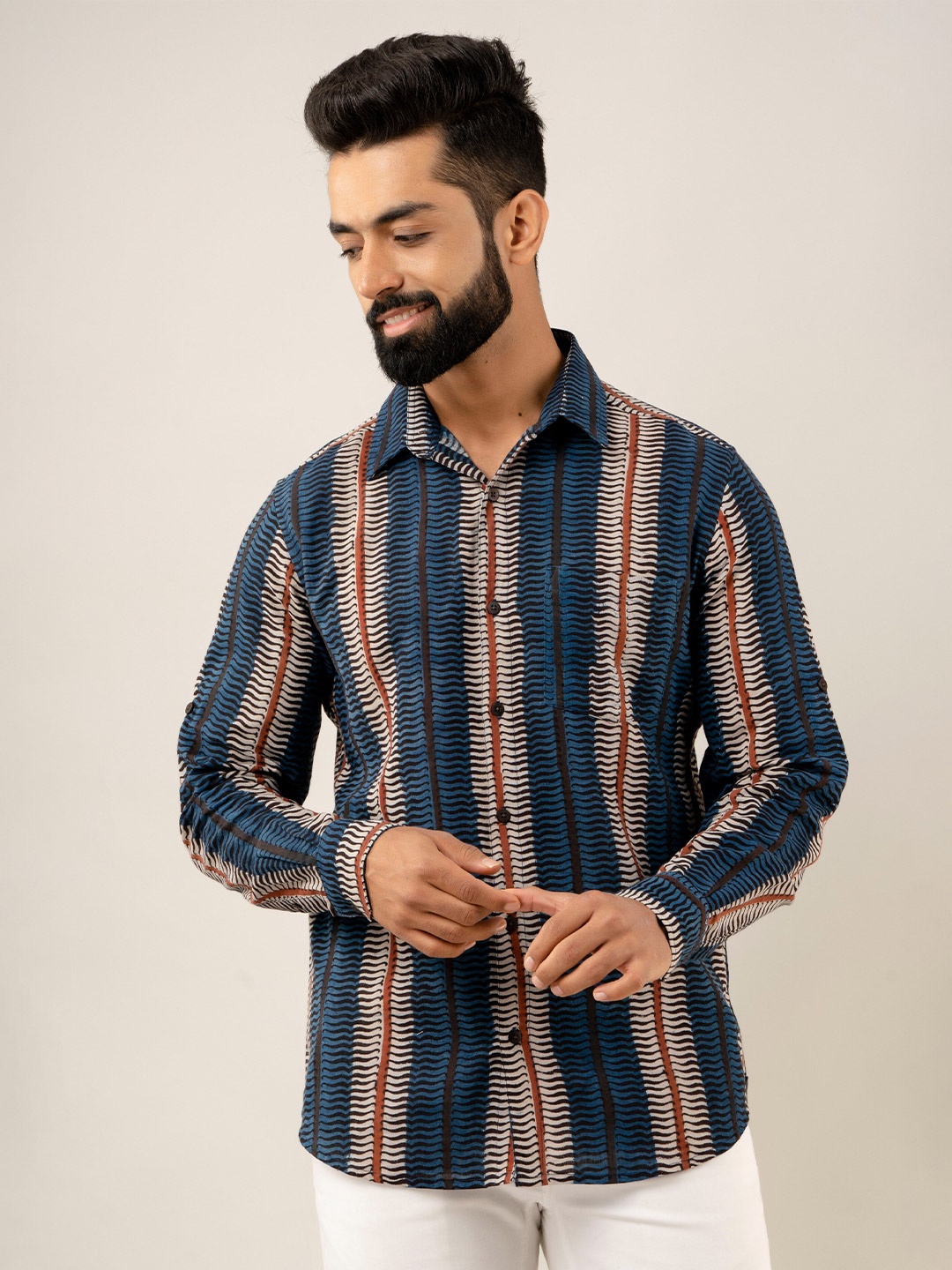 

Sutidora Men Striped Casual Cotton Shirt, Blue