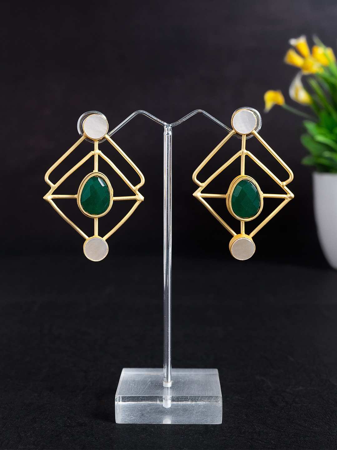 

Golden Peacock Gold-Plated Geometric Drop Earrings