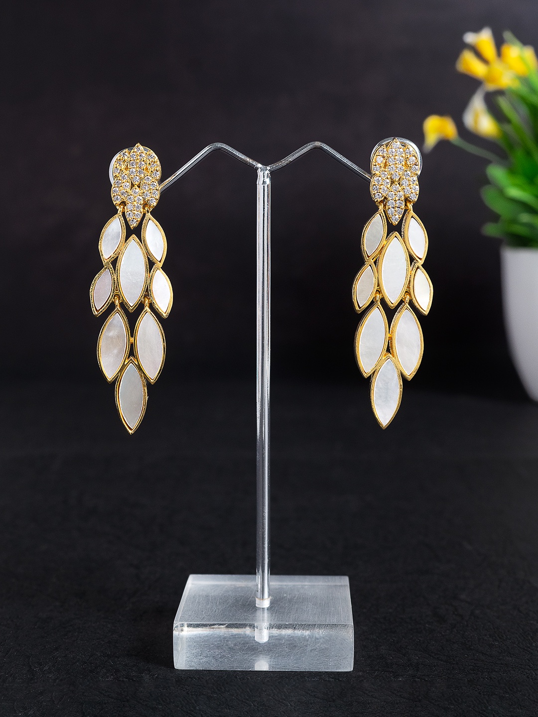 

Golden Peacock Gold-Plated Geometric Drop Earrings