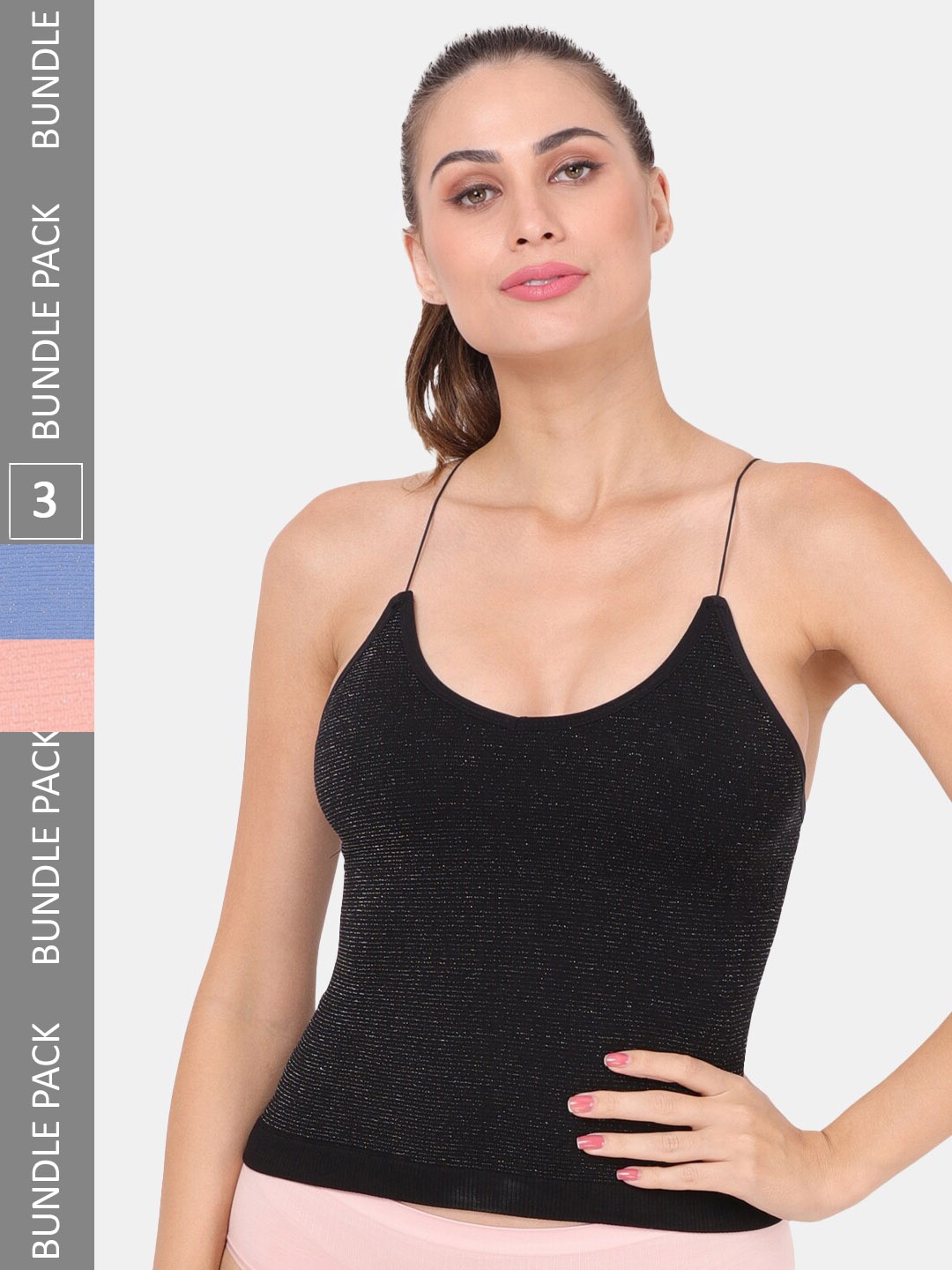 

Amour Secret Pack Of 3 Spaghetti Strap Lightly Padded Camisoles, Black