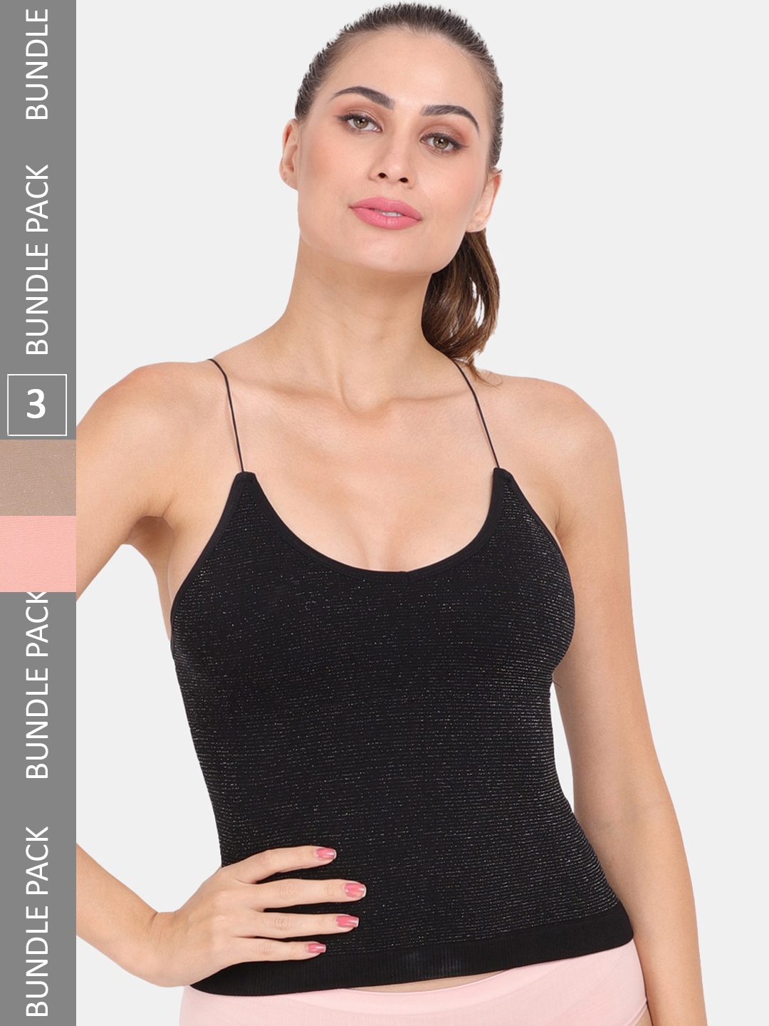 

Amour Secret Pack Of 3 Spaghetti Strap Lightly Padded Camisoles, Black