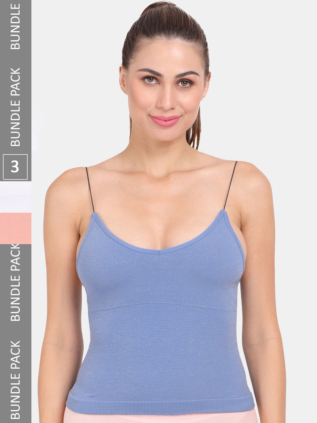 

Amour Secret Pack Of 3 Solid Lightly Padded Camisoles, Blue