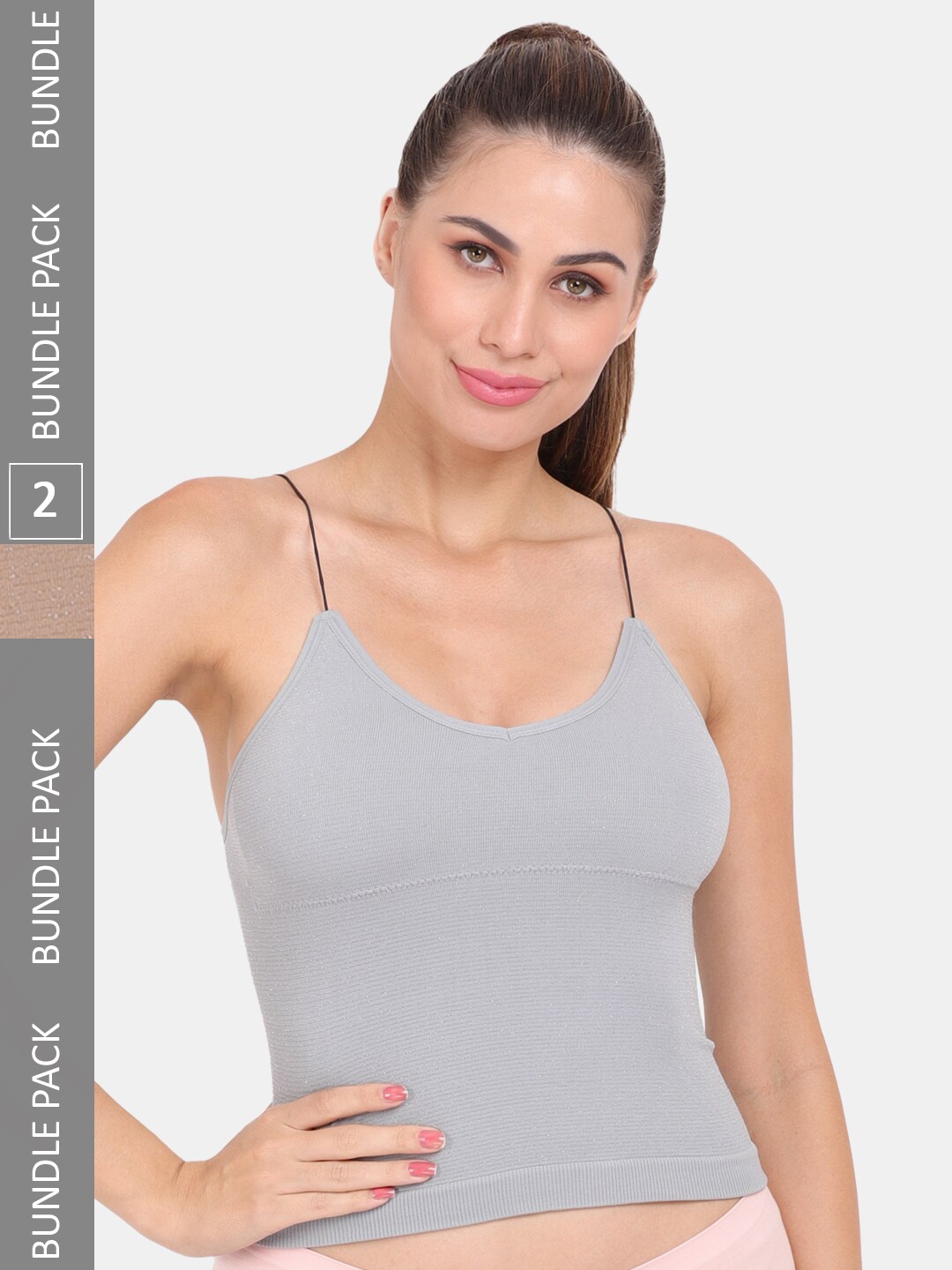 

Amour Secret Pack Of 2 Lightly Padded Camisoles, Grey