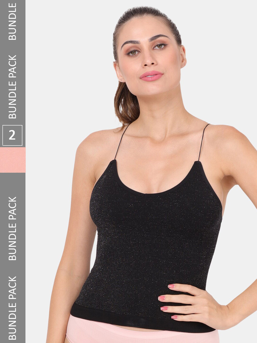 

Amour Secret Pack of 2 Lightly Padded Spaghetti Strap Camisoles, Black