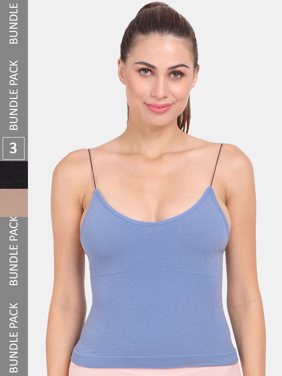 

Amour Secret Pack of 3 Lightly Padded Spaghetti Strap Camisoles, Blue