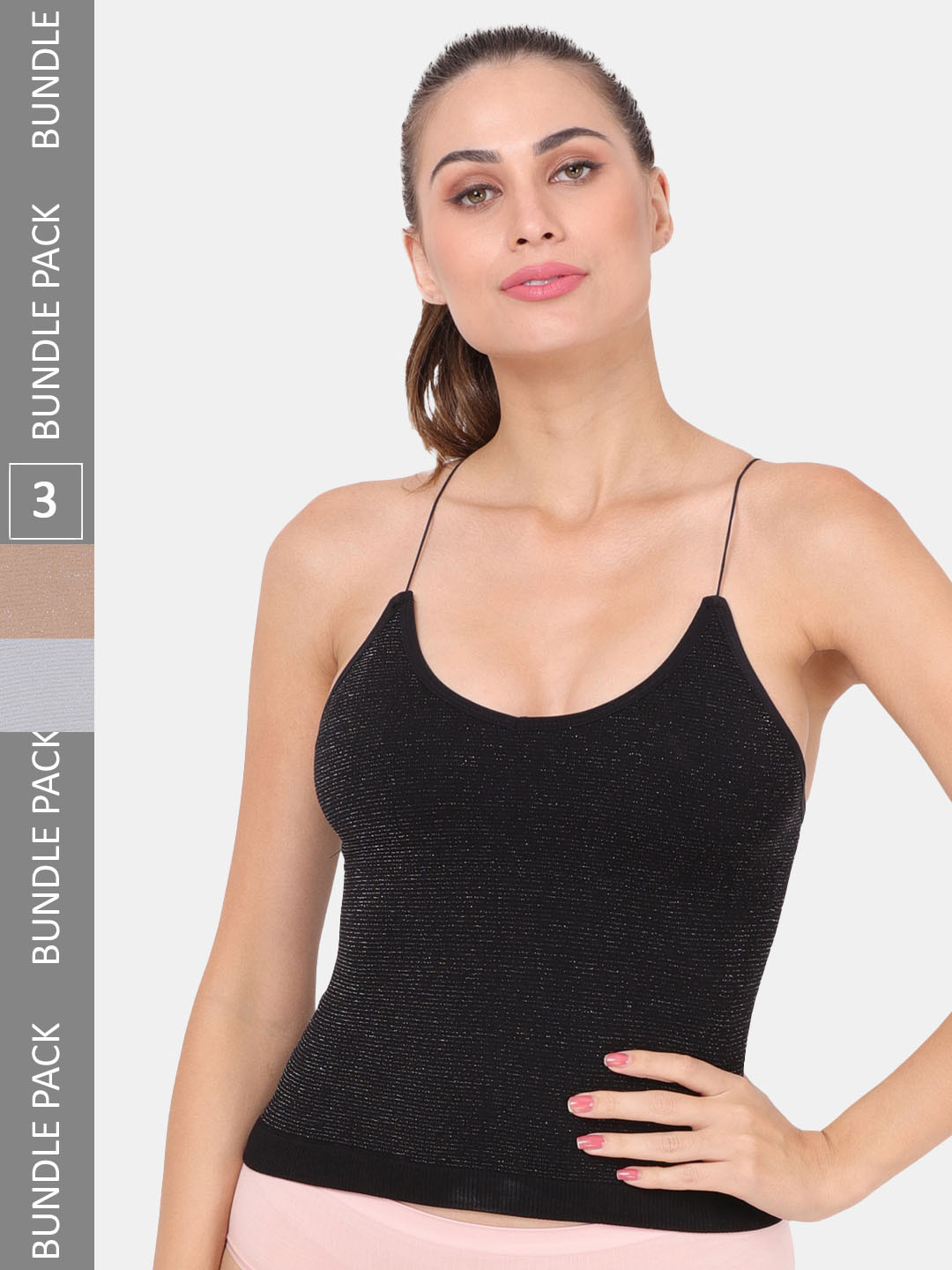 

Amour Secret Pack of 3 Lightly Padded Spaghetti Strap Camisoles, Black