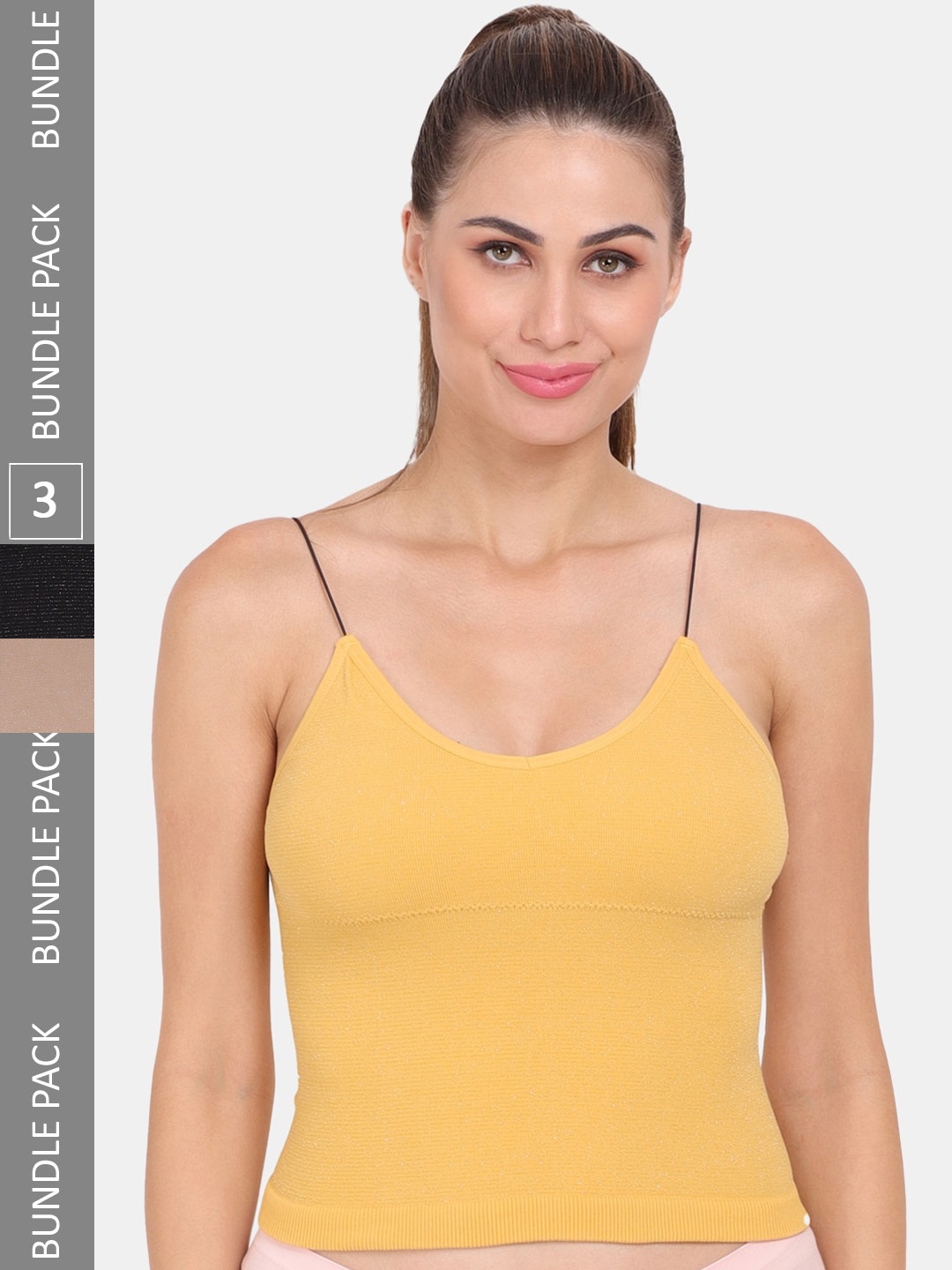 

Amour Secret Pack of 3 Lightly Padded Spaghetti Strap Camisoles, Yellow
