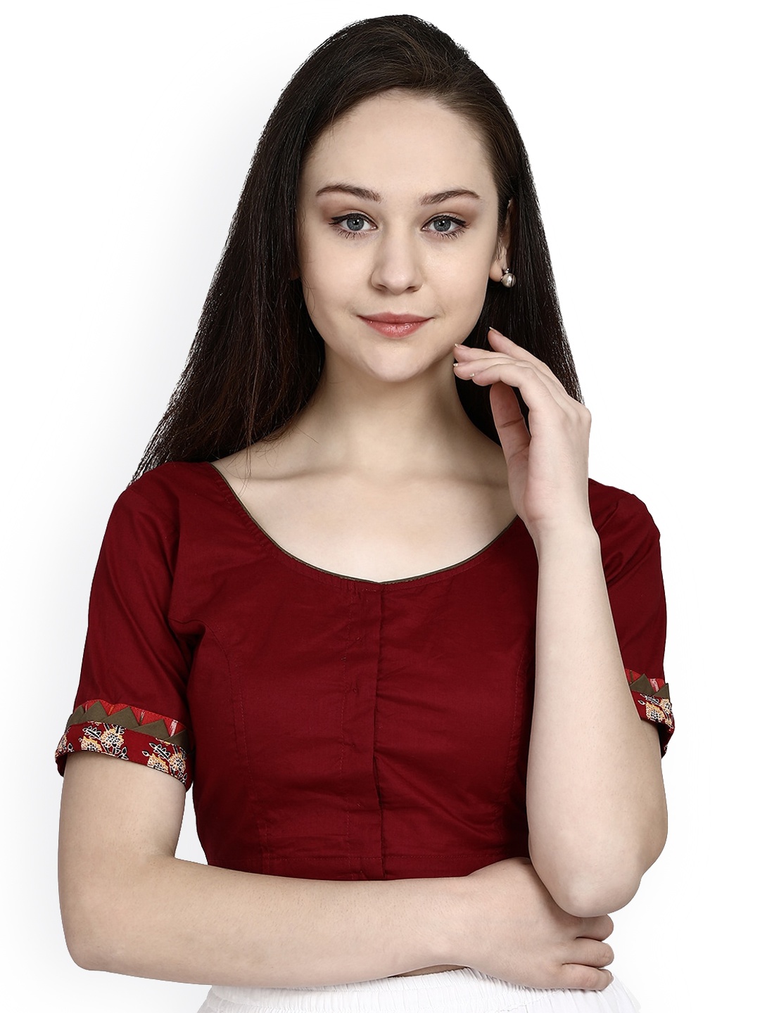 

Molcha Non Padded Cotton Round Neck Saree Blouse, Maroon