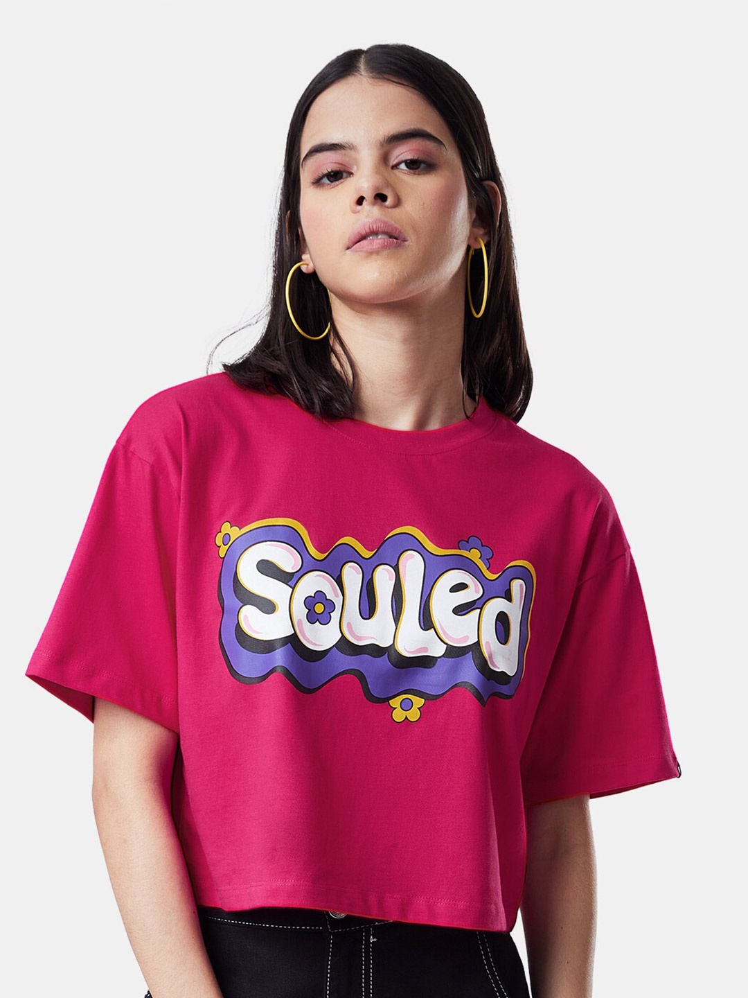 

The Souled Store Women Pink Typography Printed Oversize Oversized T-shirt