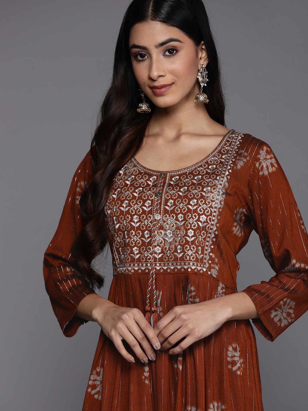 

Libas Ethnic Motifs Sequinned Maxi Ethnic Dress, Rust