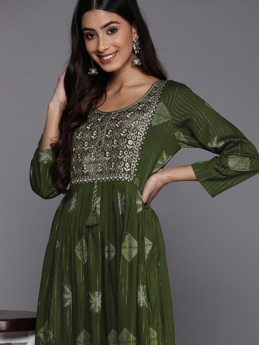 

Libas Printed Sequinned Maxi Ethnic Dress, Green